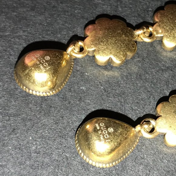 Gucci GG Marmont Pink Daisy Drop Earrings Silver 925 Aged Gold Finish GORGEOUS! - Picture 8 of 16